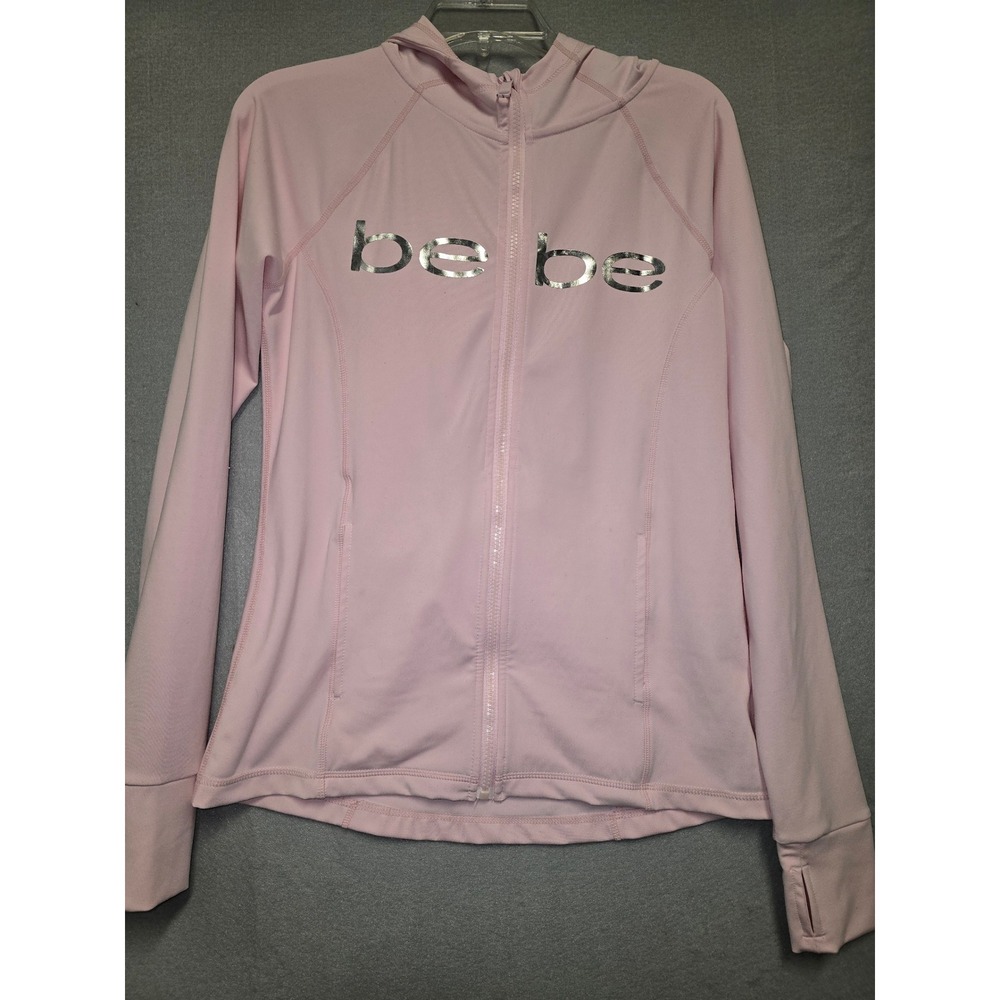 BEBE Pink Metallic Logo Hooded Full Zip Up Jacket Women's Size M - Picture 2 of 6